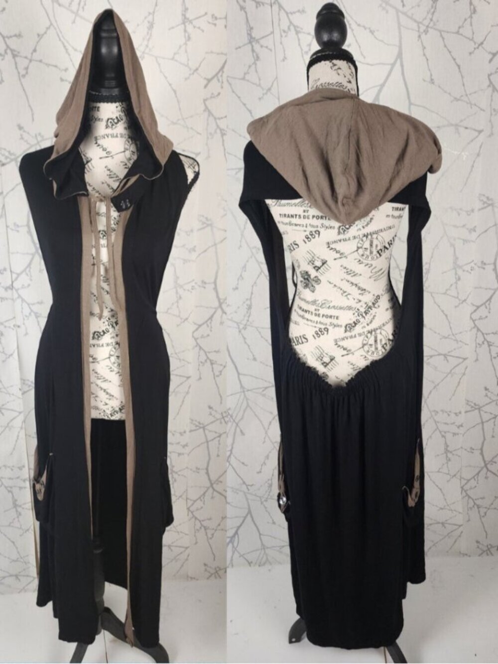 Soft Stretch Jersey Open Back Druid Elf Hooded Medieval Cloak